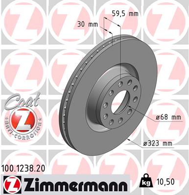 ZIMMERMANN Bremseskive 100123820 foraksel ventileret 323mm 30mm for AUDI