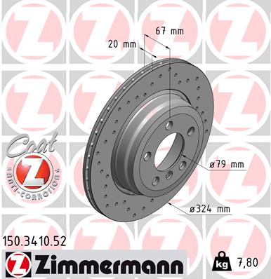 ZIMMERMANN Bremseskive 150341052 bagaksel perforeret 324mm 20mm for BMW