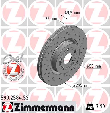 ZIMMERMANN Bremseskive 590258452 foraksel perforeret 295mm 26mm for TOYOTA