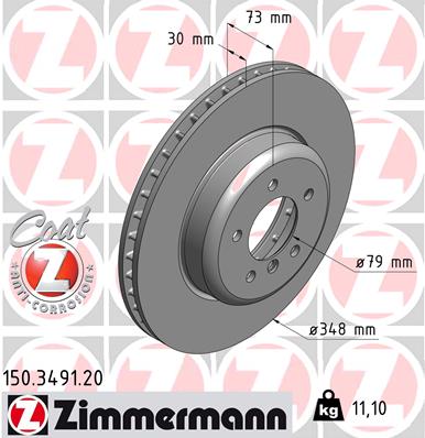 ZIMMERMANN Bremseskive 150349120 foraksel ventileret 348mm 30mm for BMW