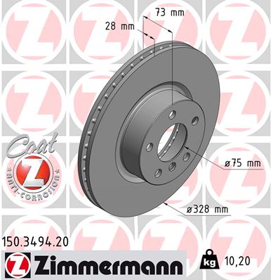 ZIMMERMANN Bremseskive 150349420 foraksel ventileret 328mm 28mm for BMW