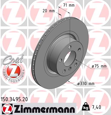 ZIMMERMANN Bremseskive 150349520 bagaksel ventileret 330mm 20mm for BMW