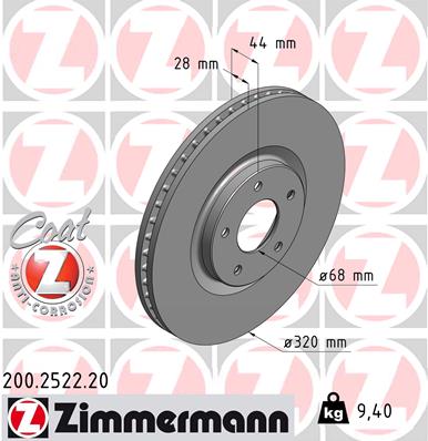 ZIMMERMANN Bremseskive 200252220 foraksel ventileret 320mm 28mm for NISSAN RENAULT