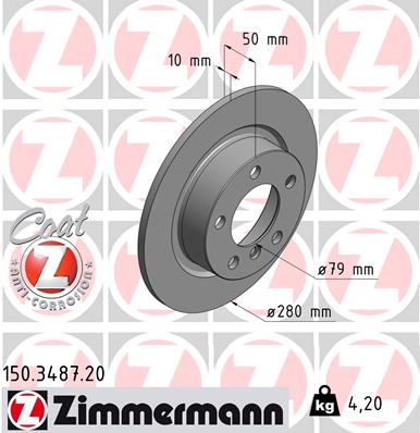 ZIMMERMANN Bremseskive 150348720 bagaksel fuld 280mm 10mm for MINI
