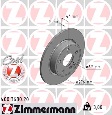 ZIMMERMANN Bremseskive 400368020 bagaksel fuld 276mm 9mm for MERCEDES-BENZ