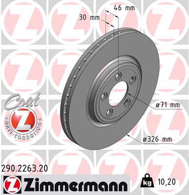 ZIMMERMANN Bremseskive 290226320 foraksel ventileret 326mm 30mm for JAGUAR