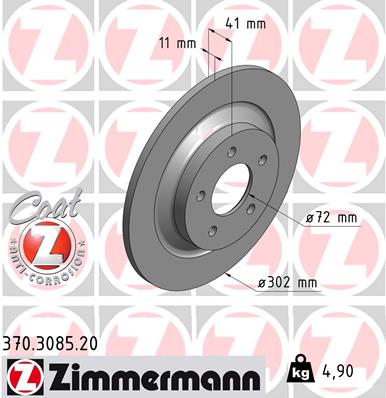 ZIMMERMANN Bremseskive 370308520 bagaksel fuld 302mm 11mm for MAZDA