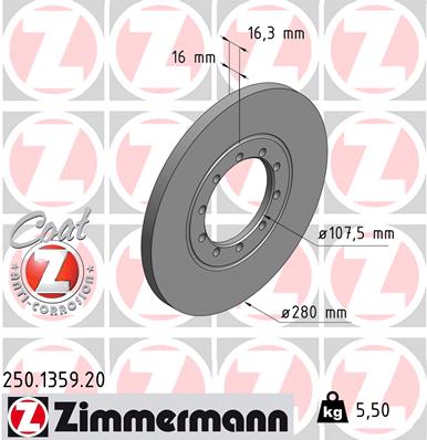 ZIMMERMANN Bremseskive 250135920 bagaksel fuld 280mm 16mm for FORD