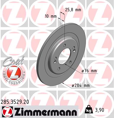 ZIMMERMANN Bremseskive 285352920 bagaksel fuld 284mm 10mm for HYUNDAI