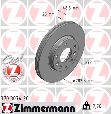 ZIMMERMANN Bremseskive 370307420 foraksel ventileret 283mm 25mm for MAZDA