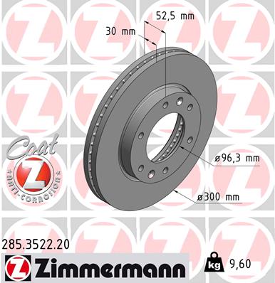 ZIMMERMANN Bremseskive 285352220 foraksel ventileret 300mm 30mm for HYUNDAI