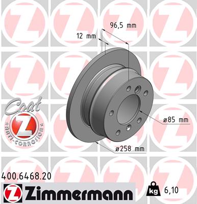 ZIMMERMANN Bremseskive 400646820 bagaksel fuld 258mm 12mm for MERCEDES-BENZ VAG