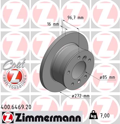 ZIMMERMANN Bremseskive 400646920 bagaksel fuld 272mm 16mm for MERCEDES-BENZ VAG