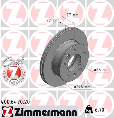 ZIMMERMANN Bremseskive 400647020 foraksel ventileret 276mm 22mm for MERCEDES-BENZ VAG