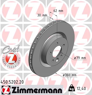 ZIMMERMANN Bremseskive 450520220 foraksel ventileret 360mm 30mm for LAND ROVER