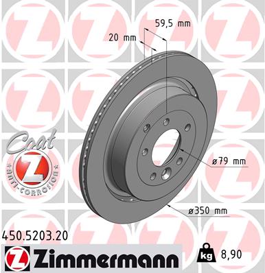 ZIMMERMANN Bremseskive 450520320 bagaksel udvendig ventileret 350mm 20mm for LAND ROVER