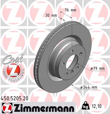 ZIMMERMANN Bremseskive 450520520 foraksel ventileret 344mm 30mm for LAND ROVER