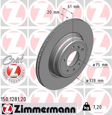 ZIMMERMANN Bremseskive 150128120 bagaksel udvendig ventileret 328mm 20mm for BMW