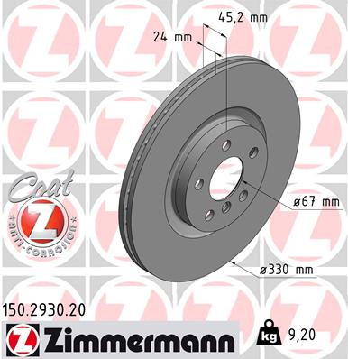 ZIMMERMANN Bremseskive 150293020 foraksel ventileret 330mm 24mm for BMW (BRILLIANCE) BMW MINI