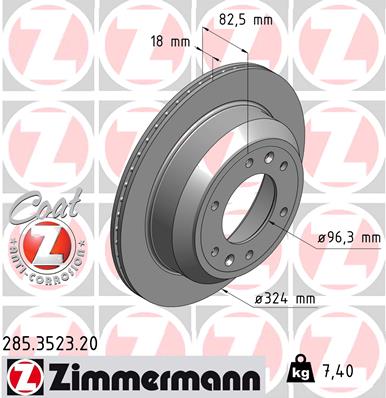ZIMMERMANN Bremseskive 285352320 bagaksel ventileret 324mm 18mm for HYUNDAI