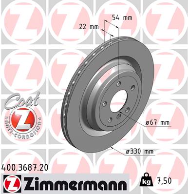 ZIMMERMANN Bremseskive 400368720 bagaksel ventileret 330mm 22mm for MERCEDES-BENZ