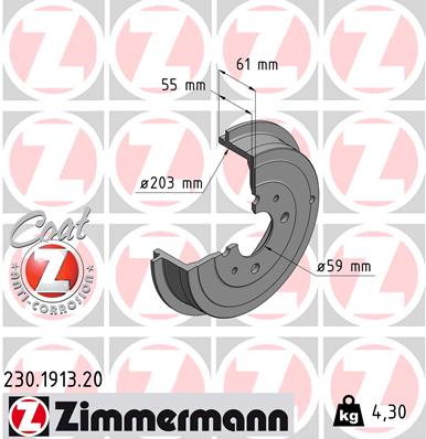 ZIMMERMANN Bremsetromle 230.1913.20 bagaksel for FIAT