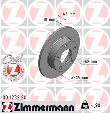ZIMMERMANN Bremseskive 100123220 bagaksel fuld 245mm 10mm for VAG