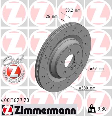 ZIMMERMANN Bremseskive 400362720 bagaksel perforeret 330mm 26mm for MERCEDES-BENZ