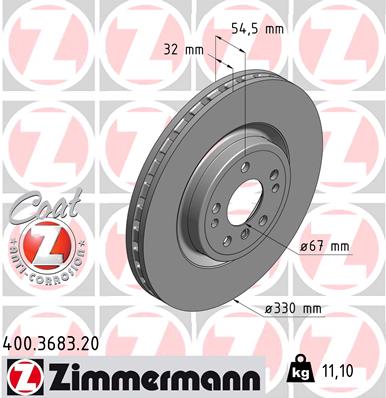 ZIMMERMANN Bremseskive 400368320 foraksel ventileret 330mm 32mm for MERCEDES-BENZ