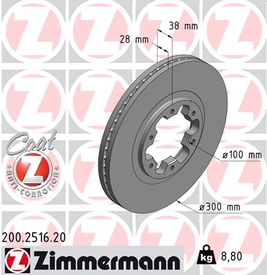 ZIMMERMANN Bremseskive 200251620 foraksel ventileret 300mm 28mm for NISSAN