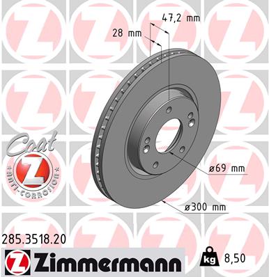 ZIMMERMANN Bremseskive 285351820 foraksel ventileret 300mm 28mm for HYUNDAI KIA (DYK) KIA