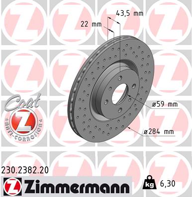 ZIMMERMANN Bremseskive 230238220 foraksel perforeret 284mm 22mm for FIAT