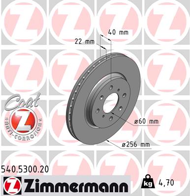 ZIMMERMANN Bremseskive 540530020 foraksel ventileret 256mm 22mm for SUZUKI