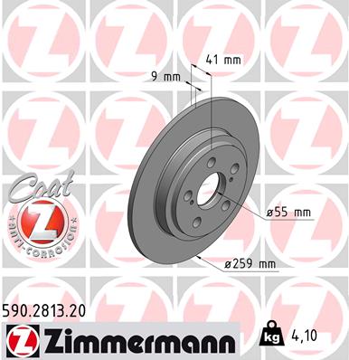 ZIMMERMANN Bremseskive 590281320 bagaksel fuld 259mm 9mm for TOYOTA