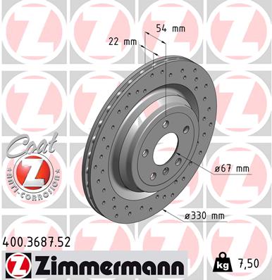ZIMMERMANN Bremseskive 400368752 bagaksel perforeret 330mm 22mm for MERCEDES-BENZ
