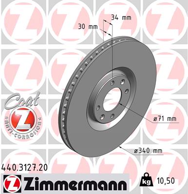 ZIMMERMANN Bremseskive 440312720 foraksel ventileret 340mm 30mm for CITROËN/PEUGEOT