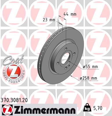 ZIMMERMANN Bremseskive 370308120 foraksel ventileret 258mm 23mm for FORD MAZDA
