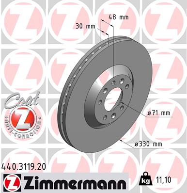 ZIMMERMANN Bremseskive 440311920 foraksel udvendig ventileret 330mm 30mm for CITROËN/PEUGEOT
