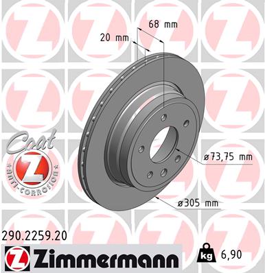 ZIMMERMANN Bremseskive 290225920 bagaksel udvendig ventileret 305mm 20mm for JAGUAR