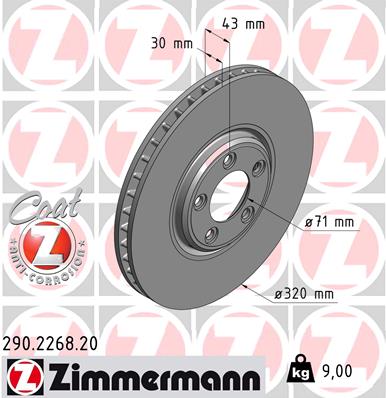 ZIMMERMANN Bremseskive 290226820 foraksel ventileret 320mm 30mm for JAGUAR