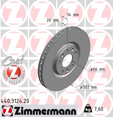ZIMMERMANN Bremseskive 440312420 foraksel ventileret 302mm 26mm for CITROËN/PEUGEOT