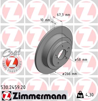 ZIMMERMANN Bremseskive 530245920 bagaksel fuld 266mm 10mm for SUBARU