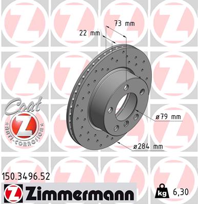 ZIMMERMANN Bremseskive 150349652 foraksel perforeret 284mm 22mm for BMW