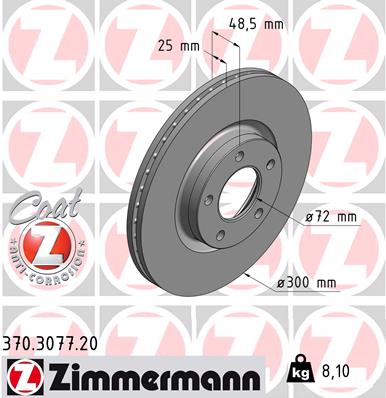 ZIMMERMANN Bremseskive 370307720 foraksel ventileret 300mm 25mm for MAZDA