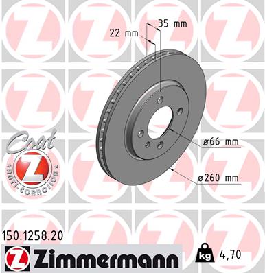 ZIMMERMANN Bremseskive 150125820 foraksel ventileret 260mm 22mm for BMW