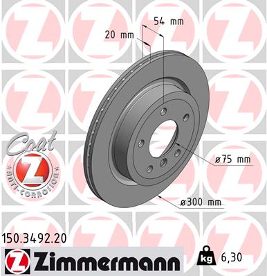 ZIMMERMANN Bremseskive 150349220 bagaksel ventileret 300mm 20mm for BMW