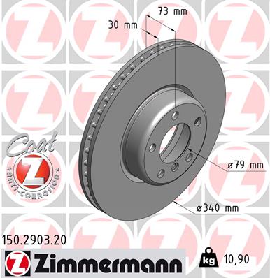 ZIMMERMANN Bremseskive 150290320 foraksel ventileret 340mm 30mm for BMW (BRILLIANCE)