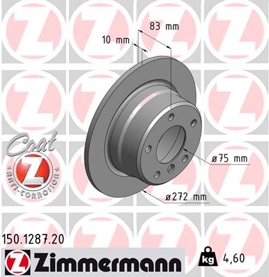 ZIMMERMANN Bremseskive 150128720 bagaksel fuld 272mm 10mm for BMW