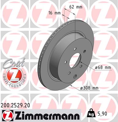 ZIMMERMANN Bremseskive 200252920 bagaksel indvendig ventileret 308mm 16mm for NISSAN NISSAN (DFAC) INFINITI