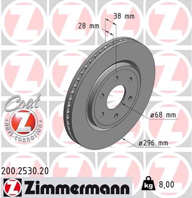 ZIMMERMANN Bremseskive 200253020 foraksel ventileret 296mm 28mm for NISSAN